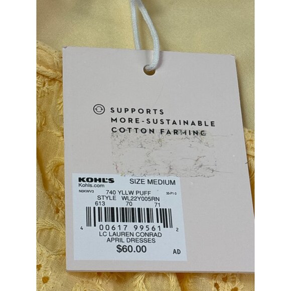 Lauren Conrad Button Fit & Flare Yellow Eyelet Dress Medium Elastic Waist Lined - Picture 8 of 9